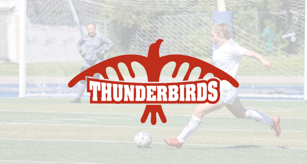 Thunderbird logo over a photo of a soccer game