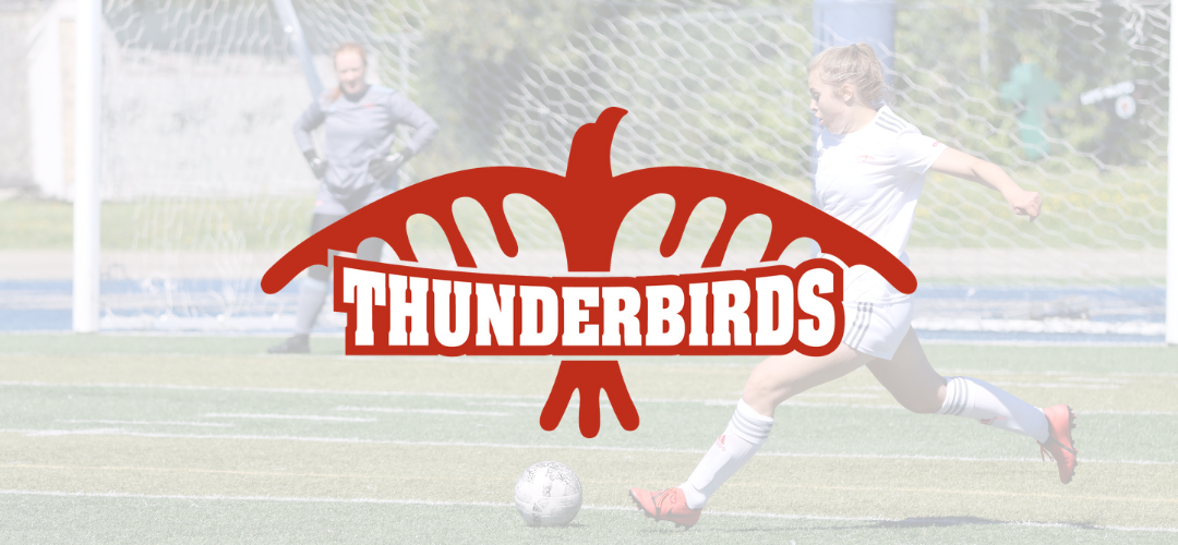 Thunderbird logo over a photo of a soccer game