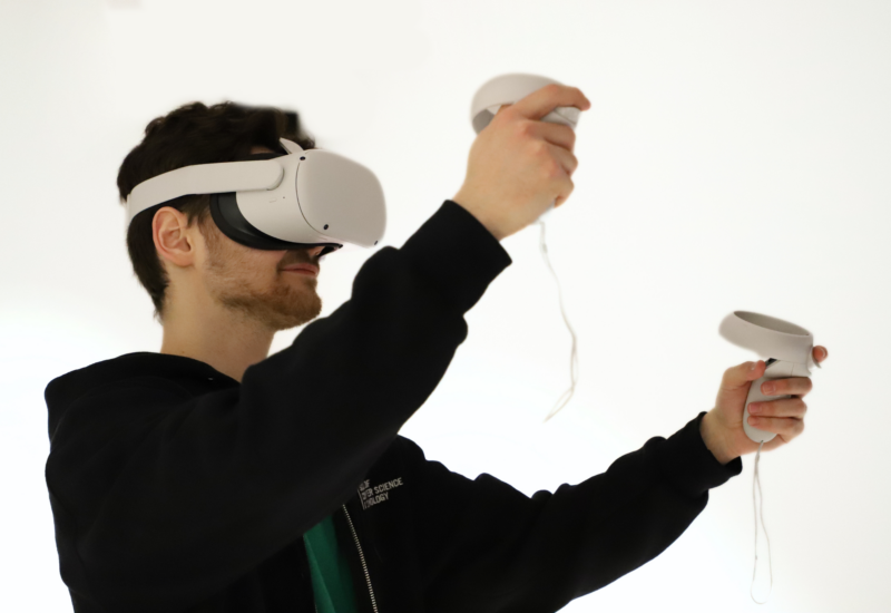 student using VR headset