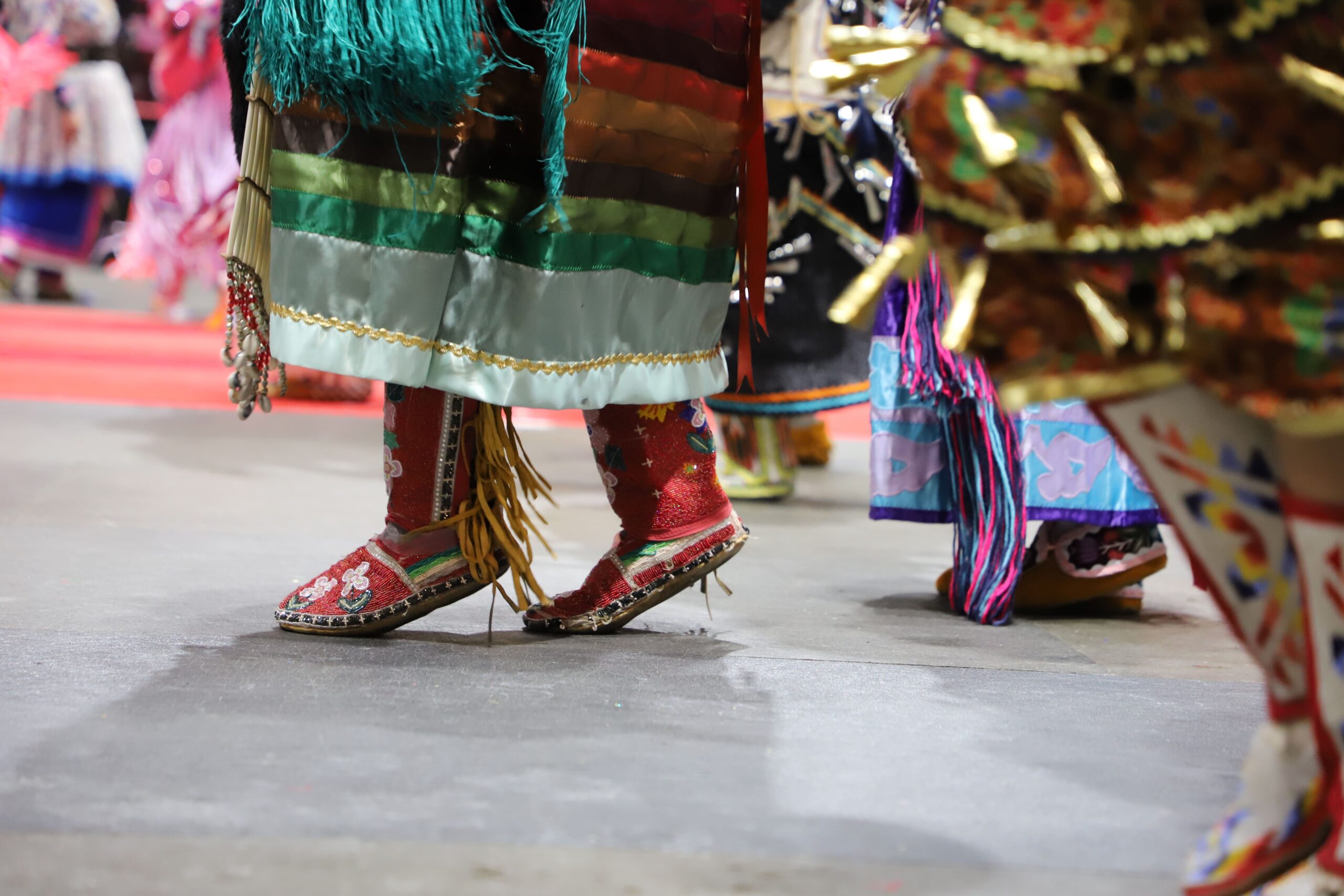 Photo from Pow Wow with focus on Indigenous Traditional Costume