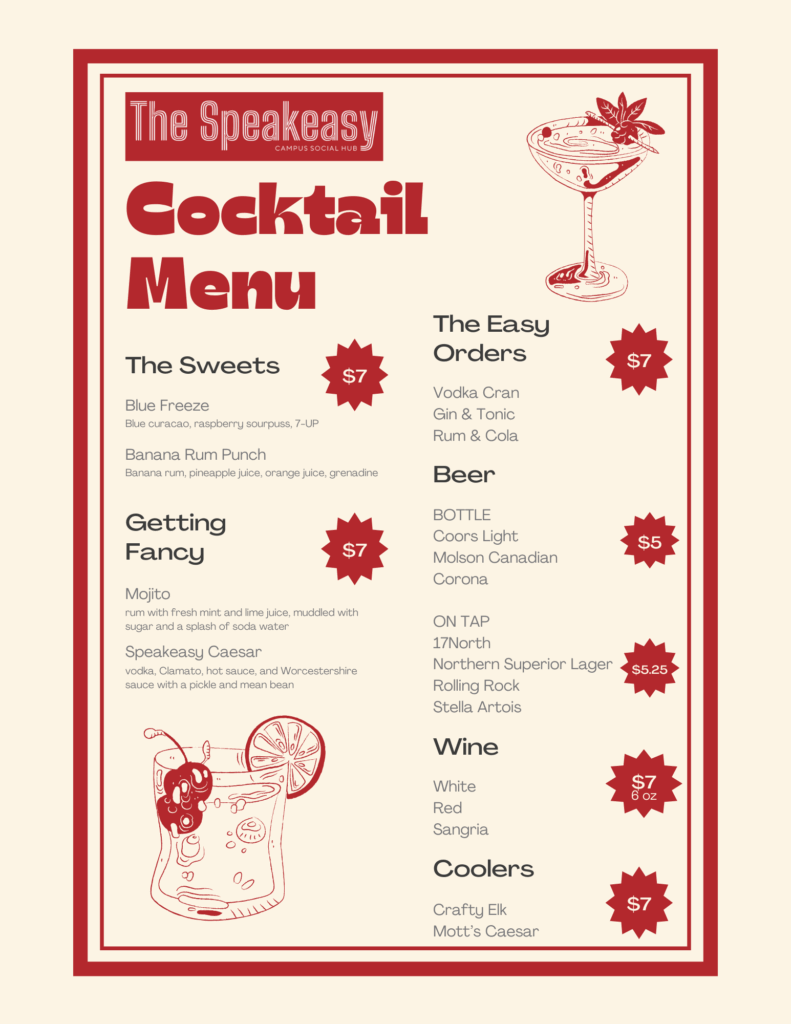Speakeasy Cocktail Menu