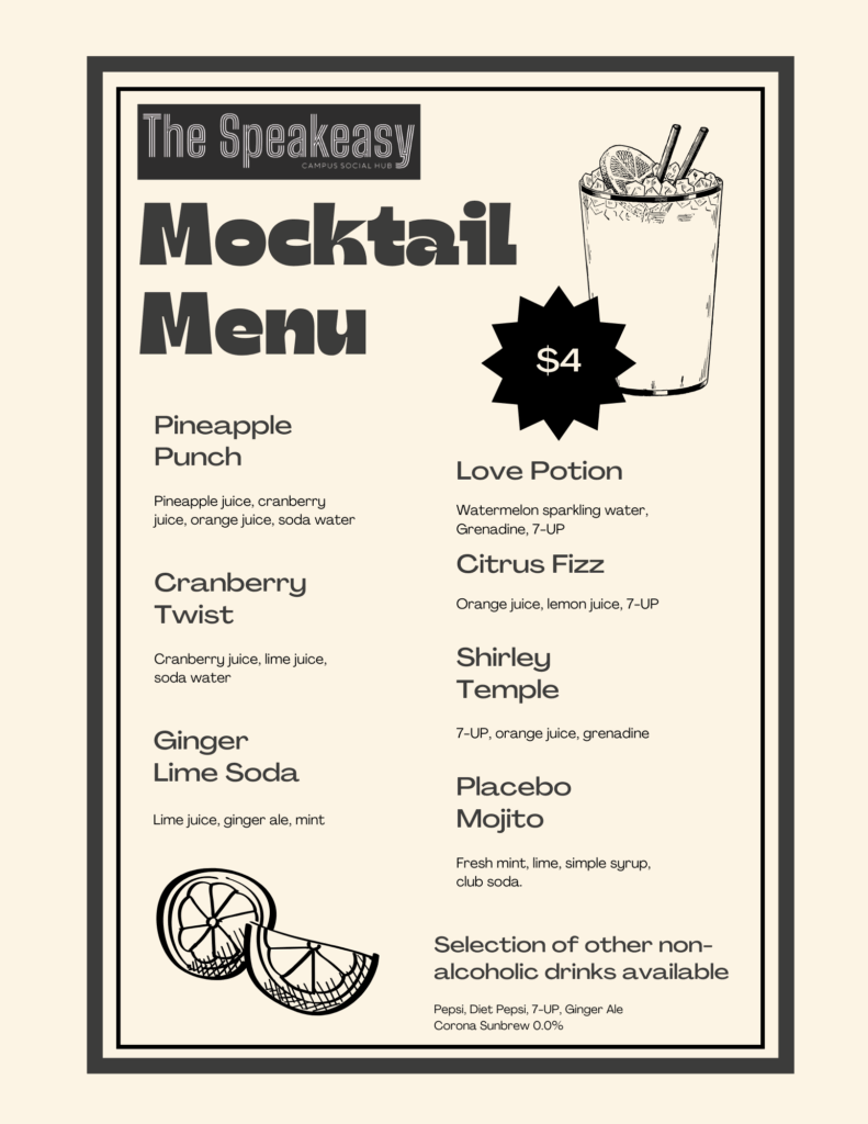 Speakeasy Mocktail Menu